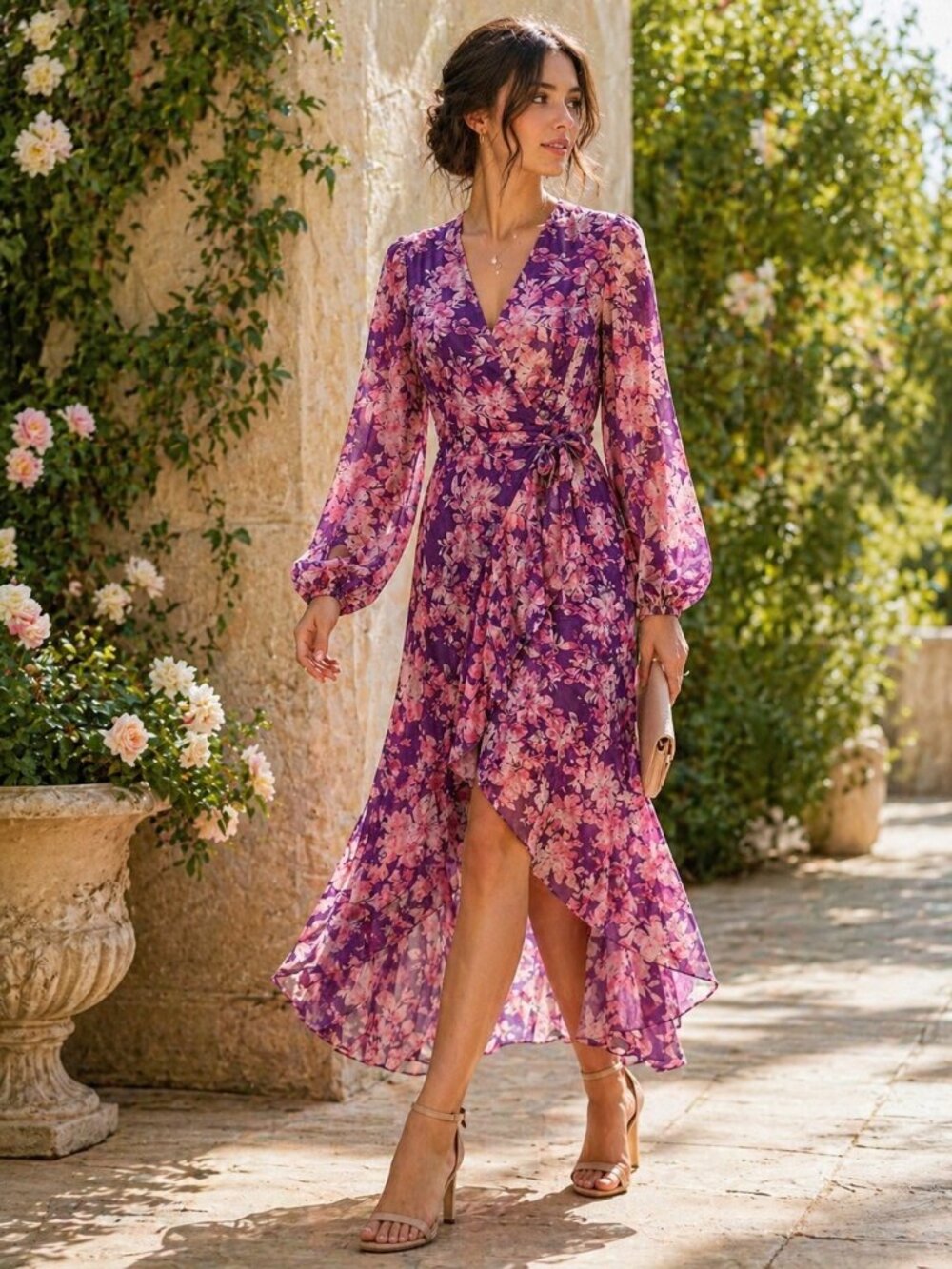 Hutch Sadey Floral High Low Wrap Dress XS Purple Wedding Guest NWT